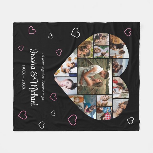 Bruiloft Jubileum Paar Hart Foto Collage Fleece Deken (Voorkant (Horizontaal))