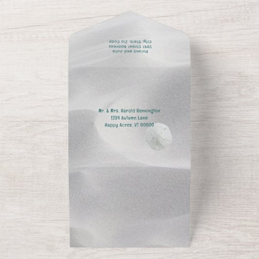 Bruiloft Jubileum Partij Zanddollar QR-code All In One Uitnodiging (Buitenkant)