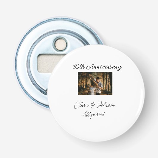 Bruiloft Jubileum toevoegen naam jaar afbeelding t Button Flesopener (Voorkant)