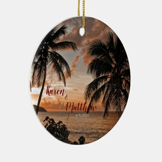 Bruiloft Jubileum Tropical Sunset Beach Custom Keramisch Ornament (Rechts)