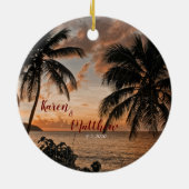 Bruiloft Jubileum Tropical Sunset Beach Custom Keramisch Ornament (Achterkant)