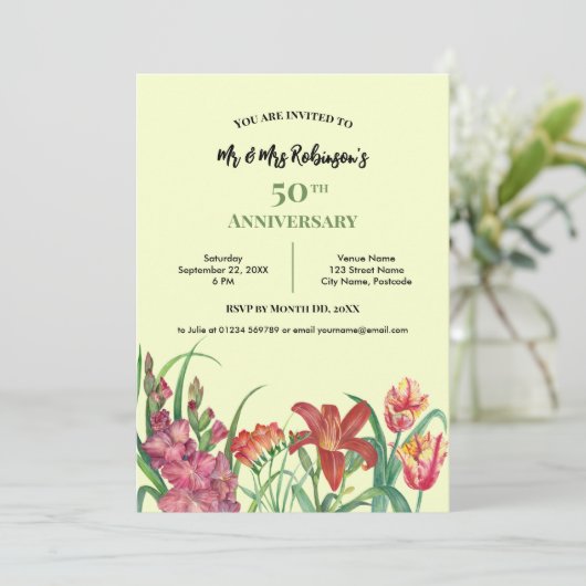 Bruiloft Jubileum Waterverf Gladioli Lily Tulip Kaart (Staand voorkant)