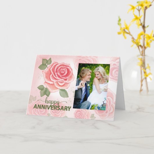 Bruiloft Jubileum Zachte Rozen met aangepaste foto Kaart (Gele Bloem)