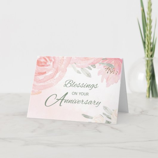 Bruiloft Jubileum Zegeningen met Blush Rozen Kaart (Voorkant)