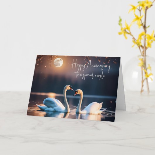 Bruiloft Jubileum zwanen Kaart (Gele Bloem)