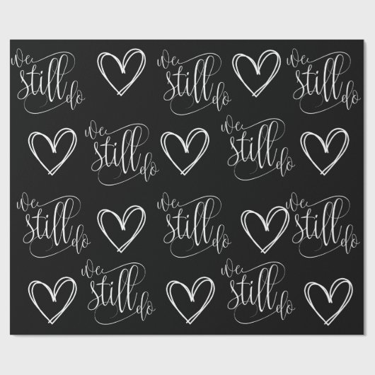 Bruiloft Jubileum Zwart Hart Cadeaupapier (Vlak)