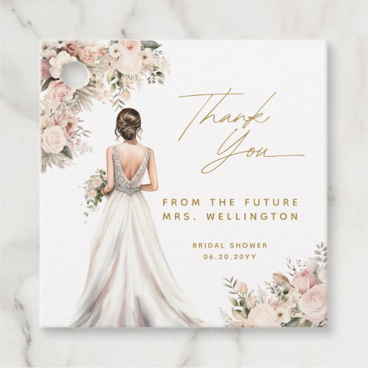 Bruiloft jurk Brunette Floral Vrijgezellenfeest Bedankjes Labels (Voorkant)