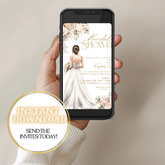 Bruiloft jurk Brunette Floral Vrijgezellenfeest Kaart