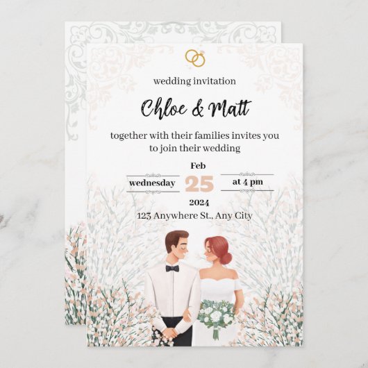 bruiloft kaart (Voorkant / Achterkant)