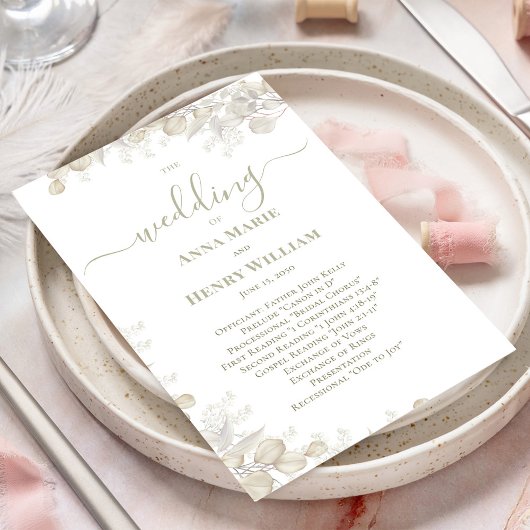 Bruiloft kalligrafie bloemensalie groen programma