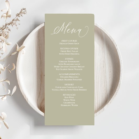 Bruiloft Kalligrafie Diner Menu Sage Groen