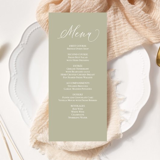 Bruiloft Kalligrafie Diner Menu Sage Groen