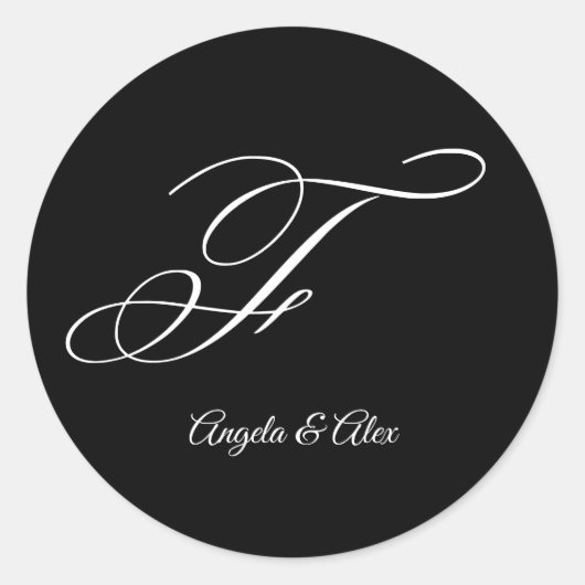 Bruiloft kalligrafie Fancy letter F Monogram Ronde Sticker (Voorkant)