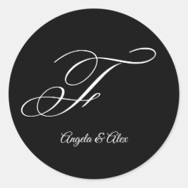 Bruiloft kalligrafie Fancy letter F Monogram Ronde Sticker