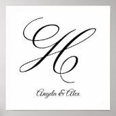 Bruiloft kalligrafie Fancy letter H Monogram Poster (Voorkant)