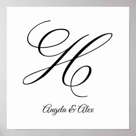 Bruiloft kalligrafie Fancy letter H Monogram Poster (Voorkant)