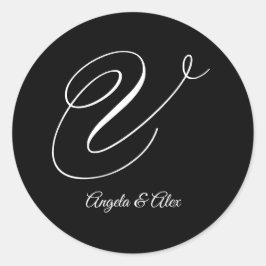 Bruiloft kalligrafie Fancy letter V Monogram Ronde Sticker