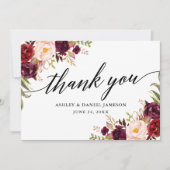 Bruiloft kalligrafie l Bourgondië Floral Bedankkaart (Voorkant)
