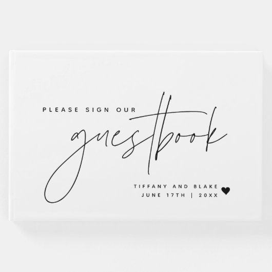 Bruiloft Kalligrafie Script Hart Gastenboek (Voorkant)