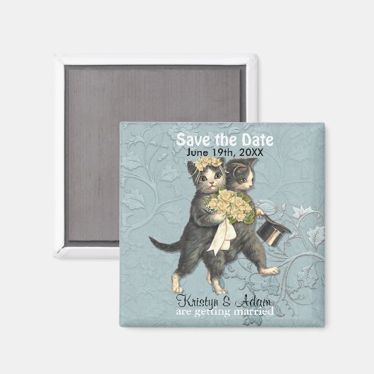 Bruiloft Katten Bewaar de datum Magneten - Aqua (Voorkant / Achterkant)