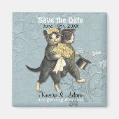 Bruiloft Katten Bewaar de datum Magneten - Aqua (Voorkant)