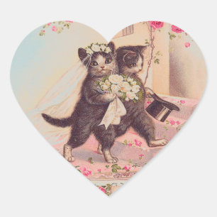 Bruiloft Katten Bruid en bruidegom Liefde Hart Sticker