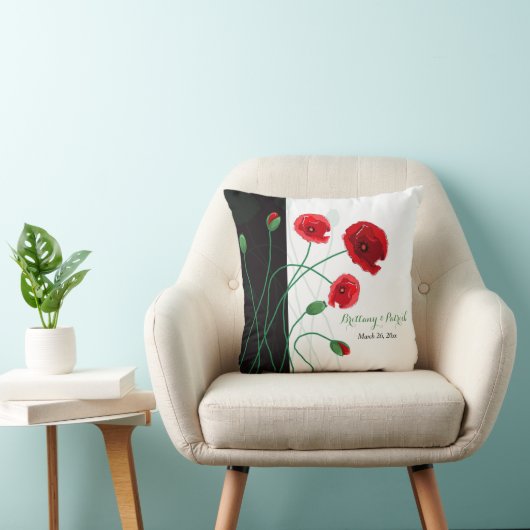 Bruiloft Keepsake Sierkussen | rode papaver (Stoel)