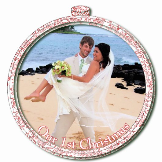 Bruiloft Kerst Ornament Onze 1e Kerstmis Fotobeeldje Ornament (Voorkant)