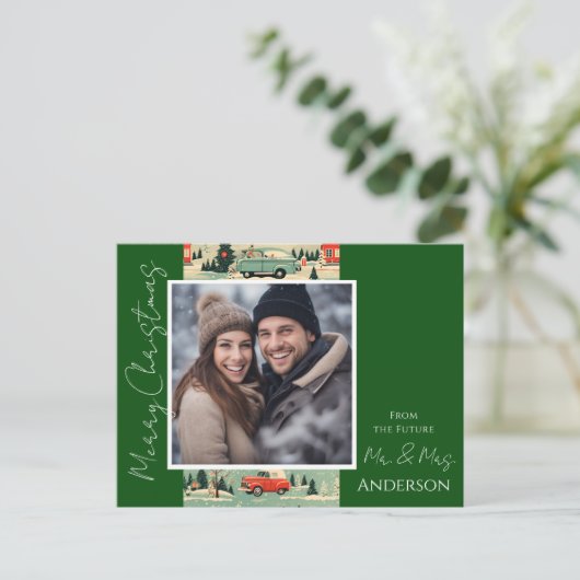 Bruiloft Kerst Retro Save the Date Briefkaart (Staand voorkant)