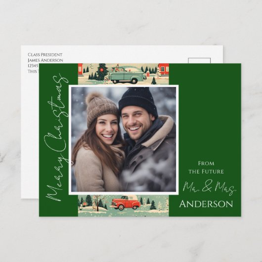 Bruiloft Kerst Retro Save the Date Briefkaart (Voorkant / Achterkant)