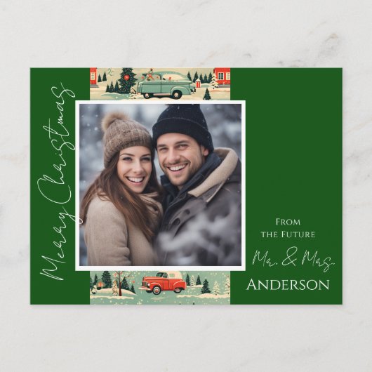 Bruiloft Kerst Retro Save the Date Briefkaart (Voorkant)