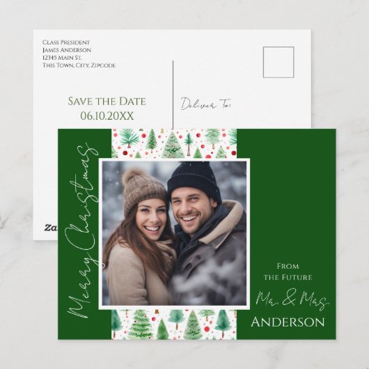 Bruiloft Kerstbomen Save the Date Briefkaart (Voorkant / Achterkant)