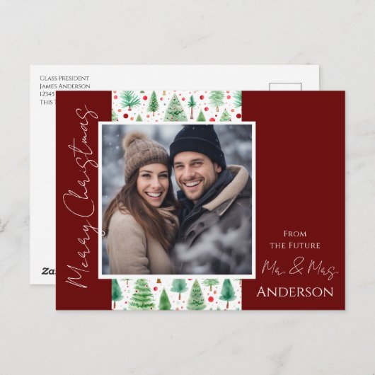 Bruiloft Kerstbomen Save the Date Briefkaart (Voorkant / Achterkant)