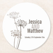 Bruiloft kervel grafische kunst bruin papier onder ronde kartonnen onderzetter (Voorkant)