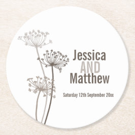 Bruiloft kervel grafische kunst bruin papier onder ronde kartonnen onderzetter