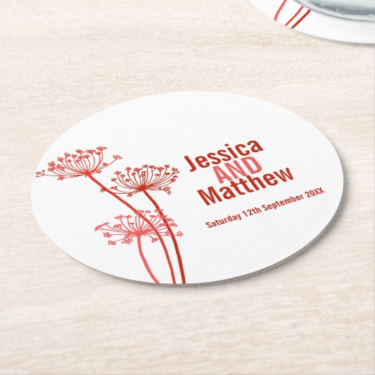 Bruiloft kervel graphic art rood papier onderzette ronde kartonnen onderzetter (Gebogen)