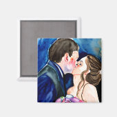 Bruiloft Kiss Waterverf Kunst Magneet (Voorkant / Achterkant)