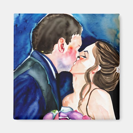 Bruiloft Kiss Waterverf Kunst Magneet (Voorkant)