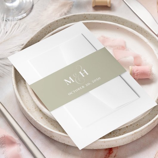 Bruiloft Klassieke Eenvoudige Sage Groene Monogram Uitnodigingen Wikkel