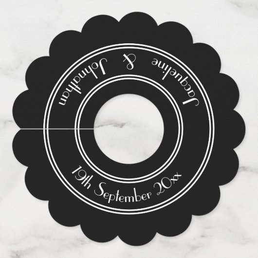 Bruiloft klassieke zwart-wit aangepaste namen wijnglaslabel (Voorkant)