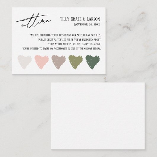 Bruiloft kleding kleur palet suggesties informatiekaartje (Voorkant / Achterkant)