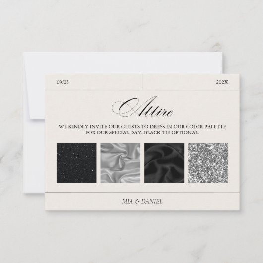 Bruiloft Kleding Zwart & Zilver Kleurenpalet Kaart (Voorkant)
