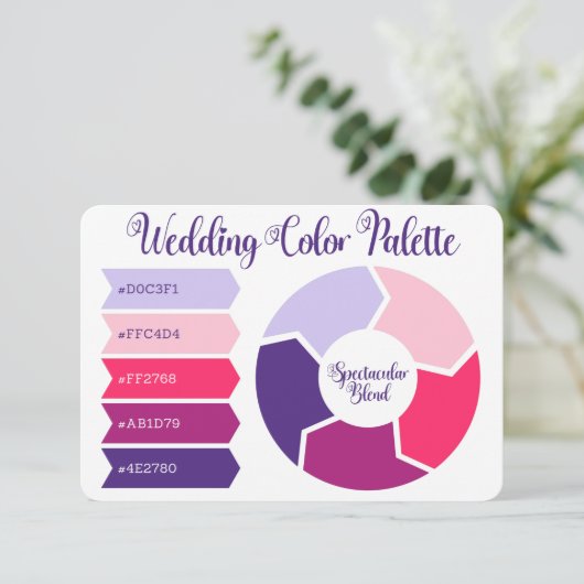 Bruiloft Kleur Roze & Paarse Palet Hex Code Kaart (Staand voorkant)