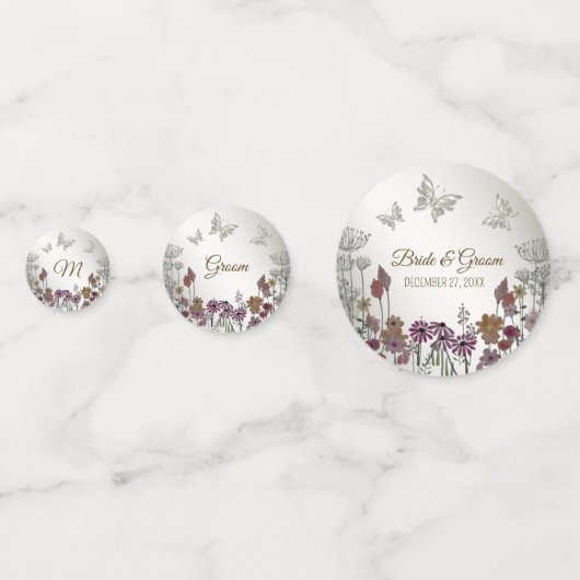 Bruiloft Kleurrijke Tuin Bloemen Vlinders Confetti (Achterkanten)