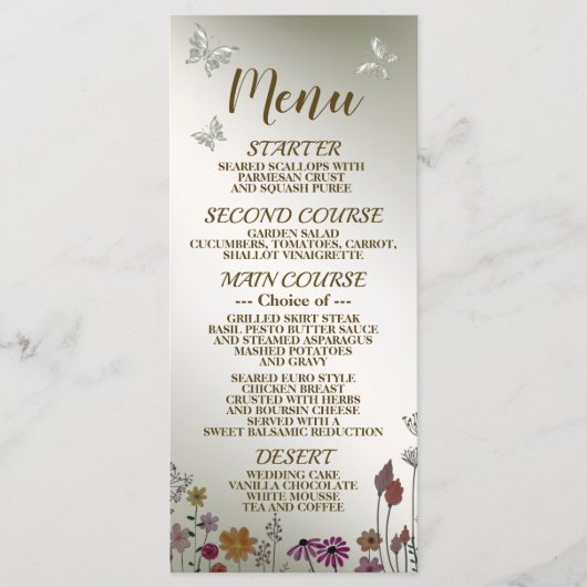 Bruiloft Kleurrijke Tuin Bloemen Vlinders Menu (Voorkant)