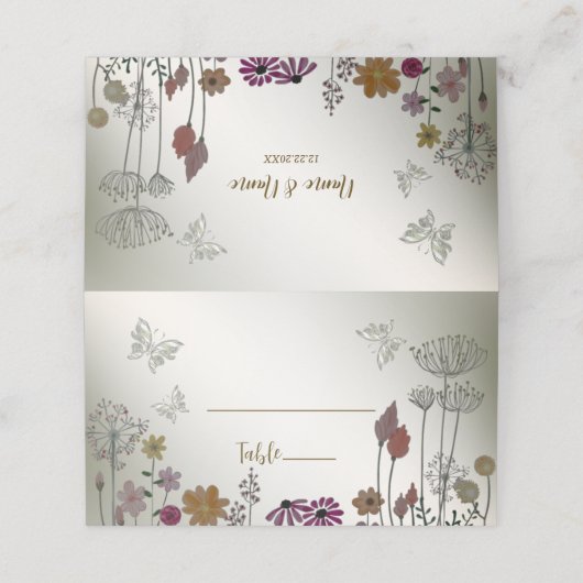 Bruiloft Kleurrijke Tuin Bloemen Vlinders Plaatskaartje (Buitenkant ongevouwen)