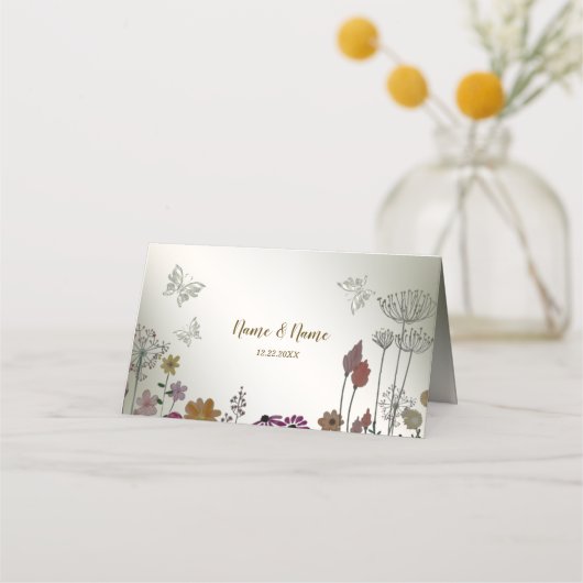 Bruiloft Kleurrijke Tuin Bloemen Vlinders Plaatskaartje (Achterkant)