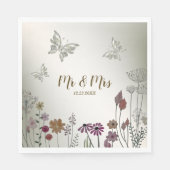 Bruiloft Kleurrijke Tuin Bloemen Vlinders Servet (Voorkant)