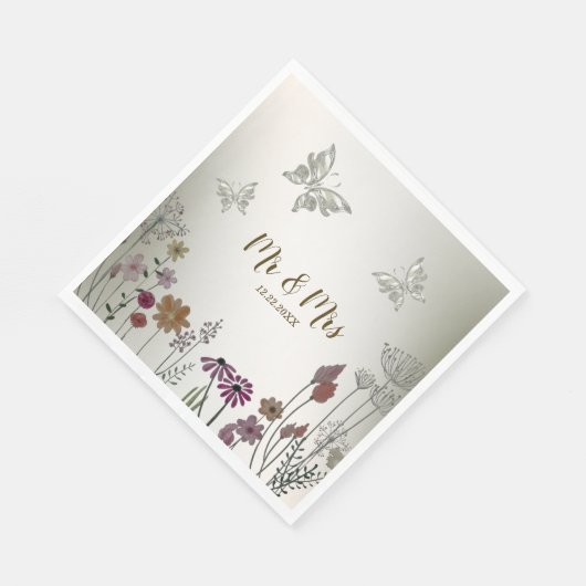 Bruiloft Kleurrijke Tuin Bloemen Vlinders Servet (Hoek)