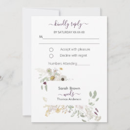 Bruiloft KLEURRIJKE WILDBLOEM GEEL EN PAARSE Kaart